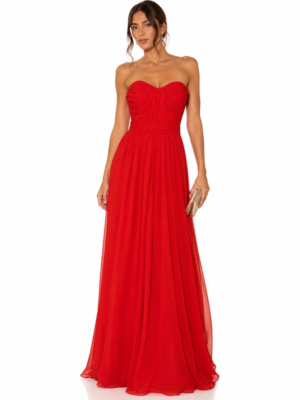 Badgley Mischka Collection Red Strapless Ruched Formal Evening Gown Size 6